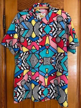 Oh Snap! Drill Clothing Stretch Y2K Bold Button-Up Short Sleeve Shirt Men’s XL